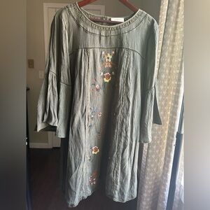 Umgee Olive Embroidered Dress